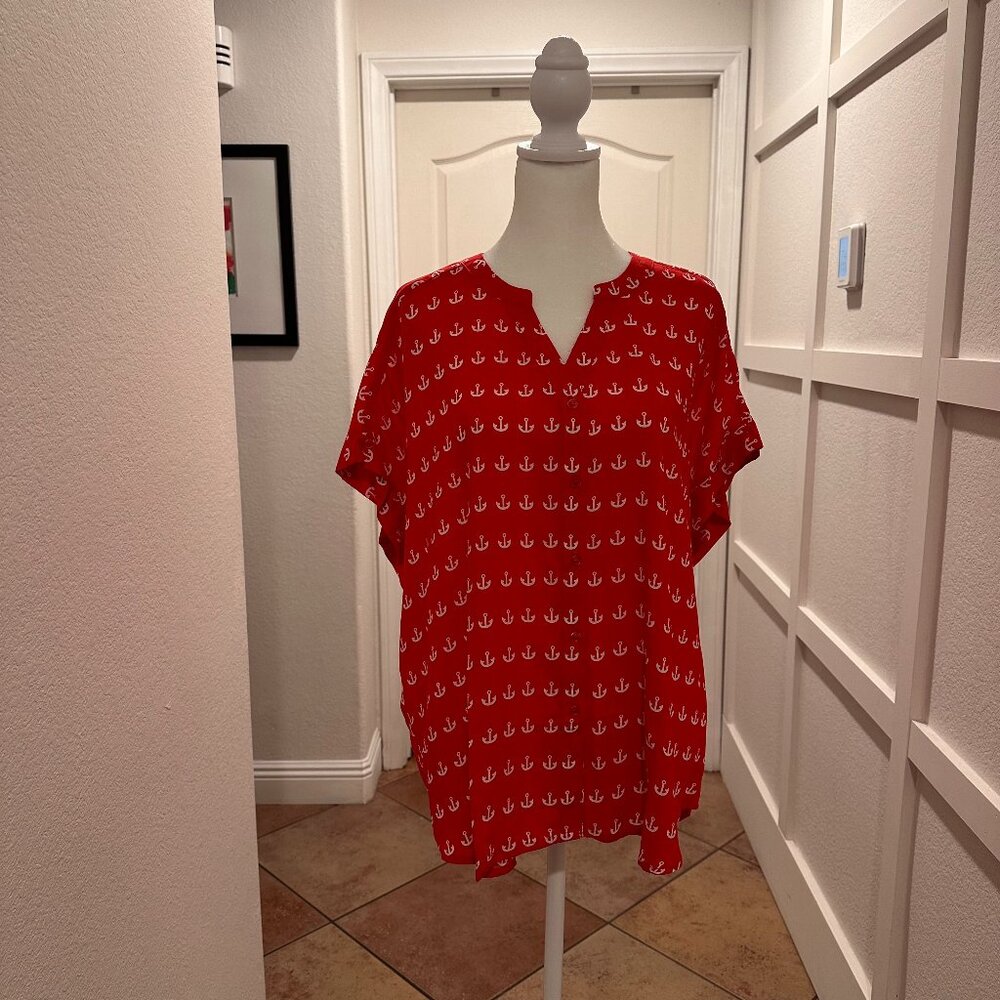 Grand & Greene Red Button Front Blouse Size XL